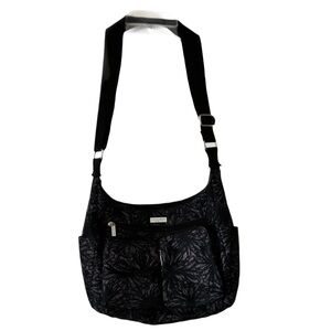 Baggallini Crossbody Purse, Black/Gray Pattern, Lots of Pockets, Canvas Strap